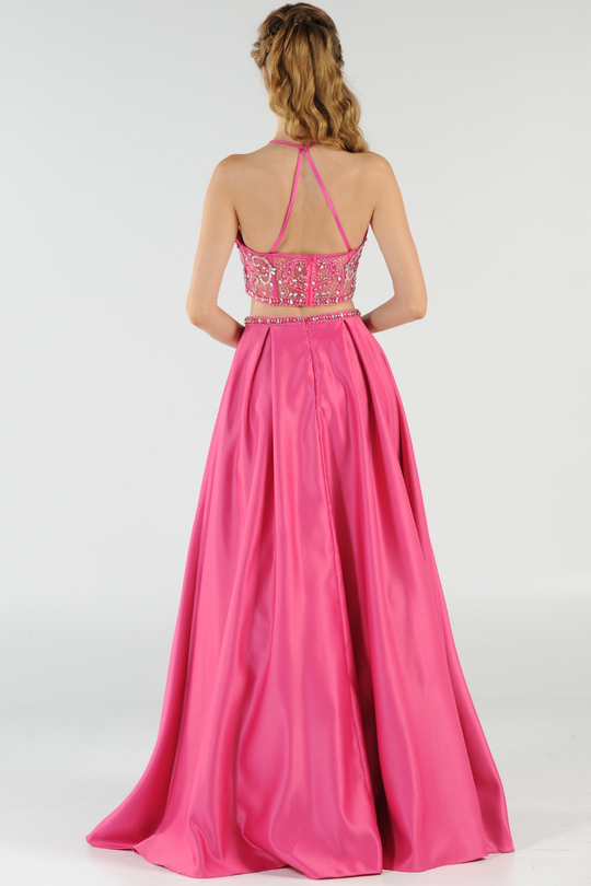 Poly USA 8210 - Beaded Halter Two Piece Long Dress