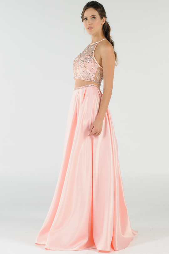 Poly USA 8210 - Beaded Halter Two Piece Long Dress