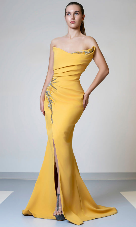 MNM Couture V02051 - Scoop Neck Sheath Gown with Slit