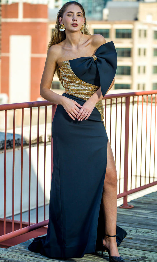 MNM COUTURE V07567 - Oversized Bow Sequin Embellished Gown