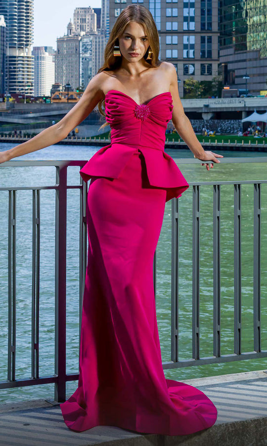 MNM COUTURE V07570 - Strapless Peplum Sheath Evening Gown