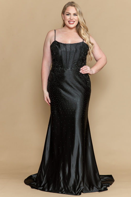 Poly USA W1164 - Rhinestone Beaded Scoop Evening Gown