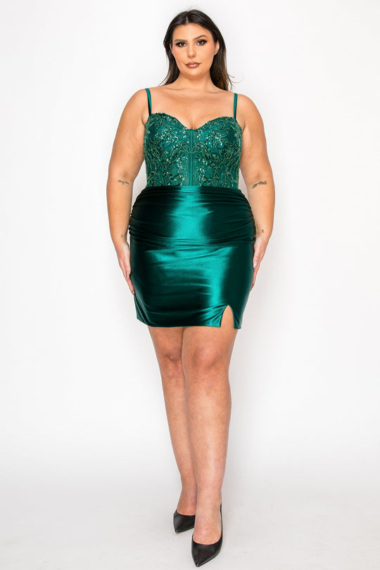 Poly USA W1178 - Beaded Applique Sweetheart Plus Size Dress