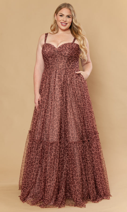 Poly USA W1226 - Animal Print Tiered A-Line Gown