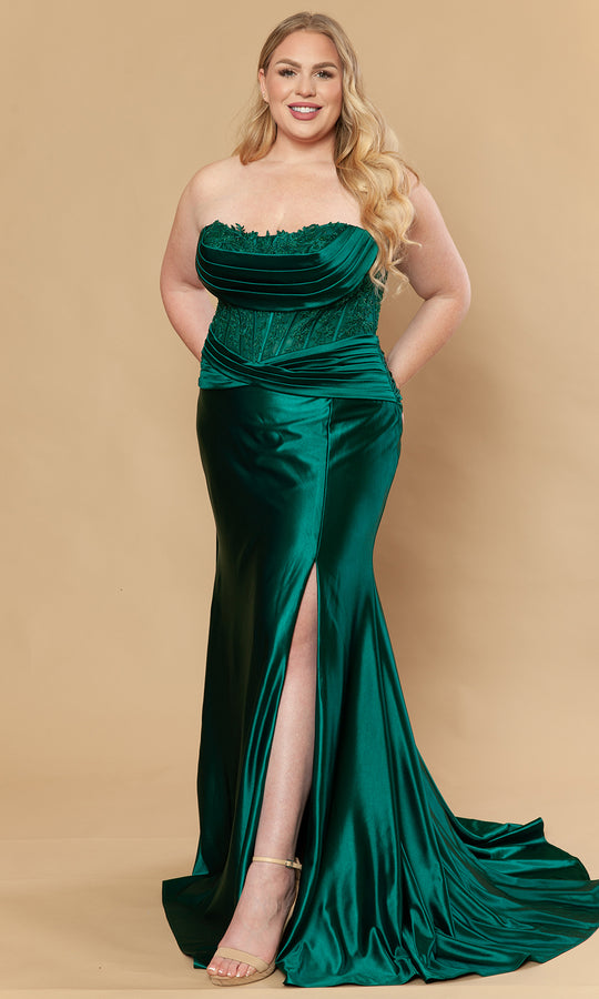 Poly USA W1228 - Embroidered Applique Strapless Fitted Gown