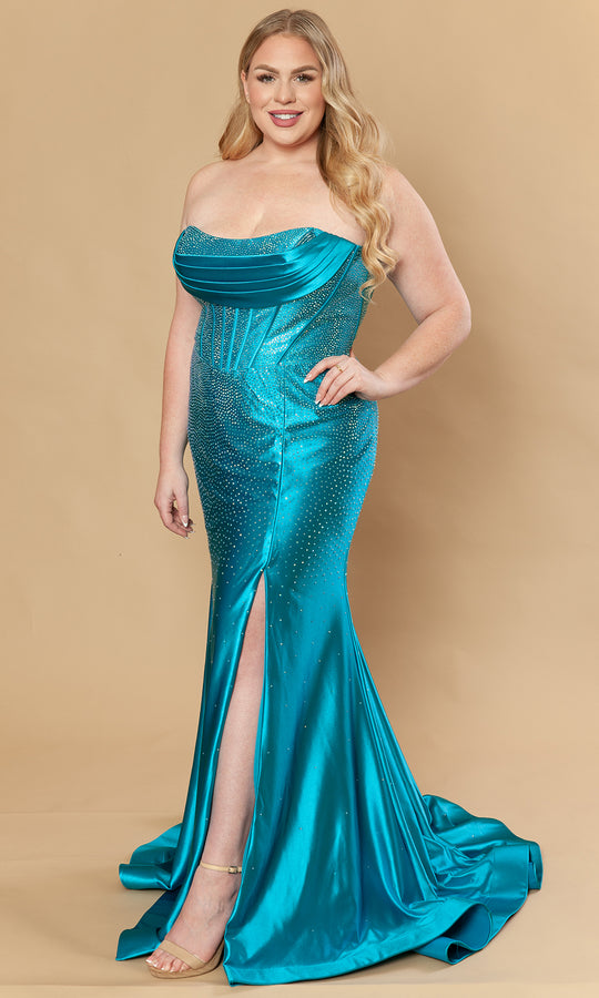 Poly USA W1232 - Pleated Bust Rhinestone Fitted Gown