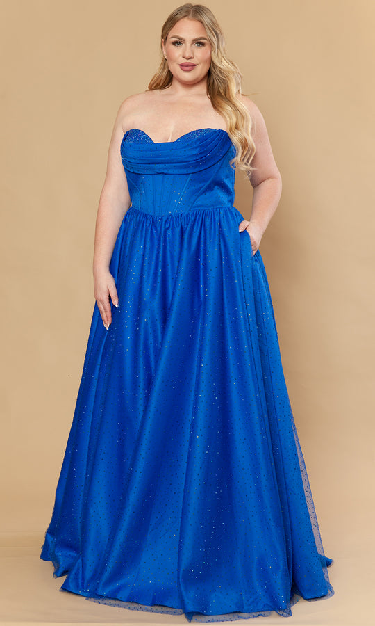 Poly USA W1236 - Scattered Rhinestone A-Line Plus Size Gown