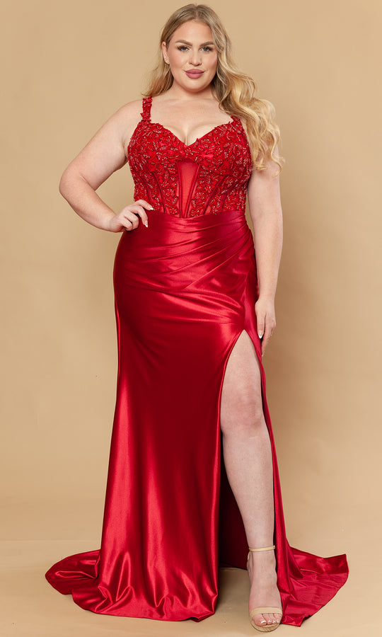 Poly USA W1246 - Sleeveless Beaded Lace Plus Size Gown