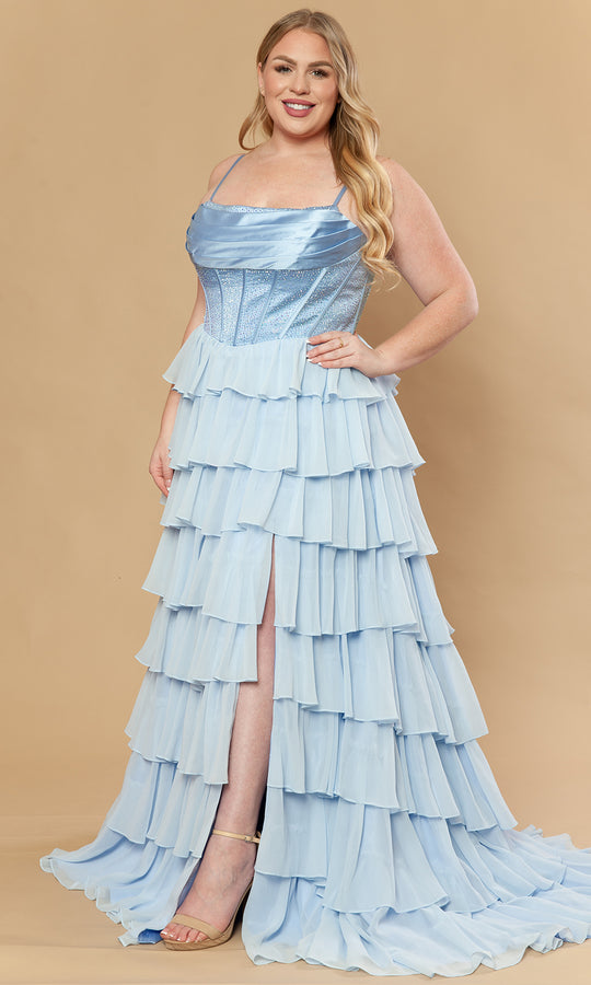 Poly USA W1250 - Ruffle Skirt Spaghetti Strap Prom Gown