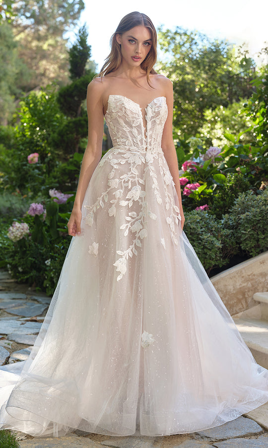 Andrea and Leo WL070 - Illusion Plunge Floral Wedding Dress