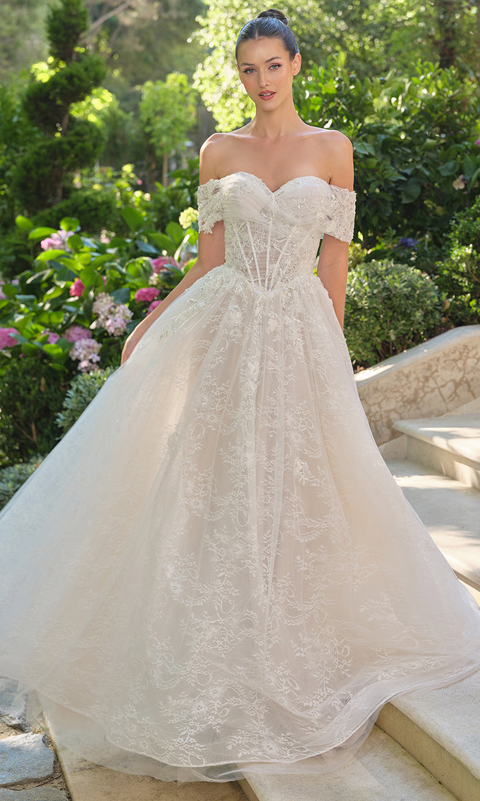 mesh bodice wedding dress Nox Anabel -JE990L Puff Sleeve Strapless Corset Wedding Gown 6 / WHITE&NUDE