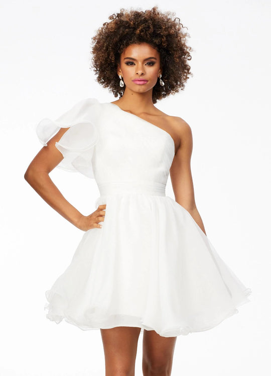 Ashley Lauren 4524 - Asymmetrical One Flutter Sleeve Cocktail Dress