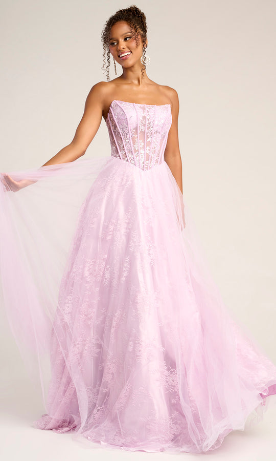 Portia and Scarlett XO023 - Scoop Neck Floral Lace Prom Dress