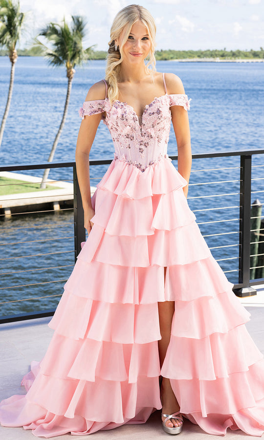 Portia and Scarlett XO171 - Floral Applique Ruffle Tiered Prom Dress