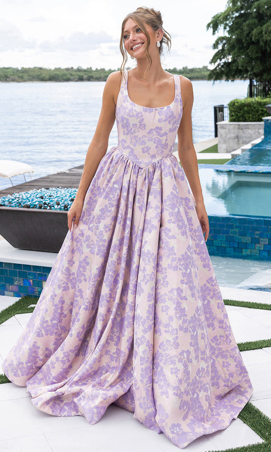 Portia and Scarlett XO185 - Square Neck Floral Prom Ballgown