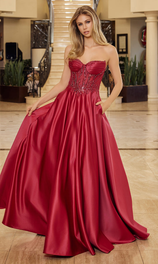 Nox Anabel Y1798 - Strapless Beaded Corset Satin Gown
