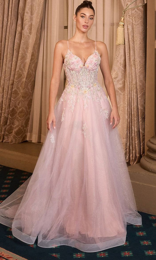 Andrea and Leo A1477 - Embellished Tulle Deep V-Neck Ballgown