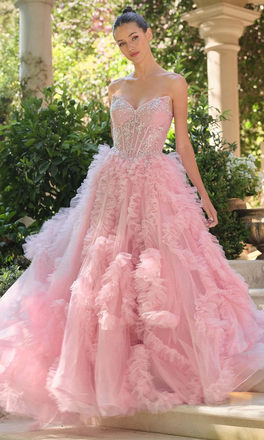 Andrea and Leo A1483 - Sparkling Strapless Ruffled Ballgown