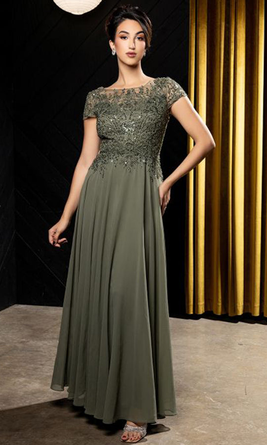 May Queen MQ2239 - Bateau Neck Beaded Applique Formal Gown