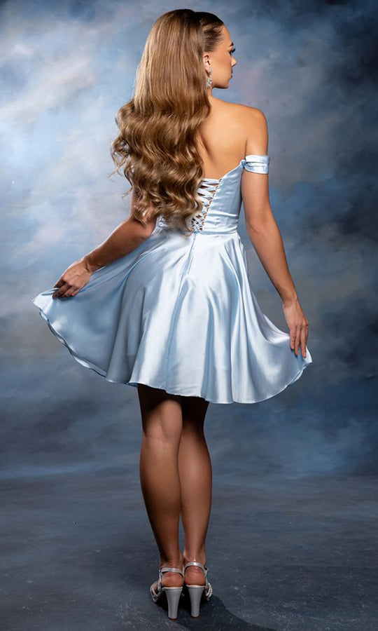 May Queen MQ2245 - Pleated Off Shoulder Cocktail Dress