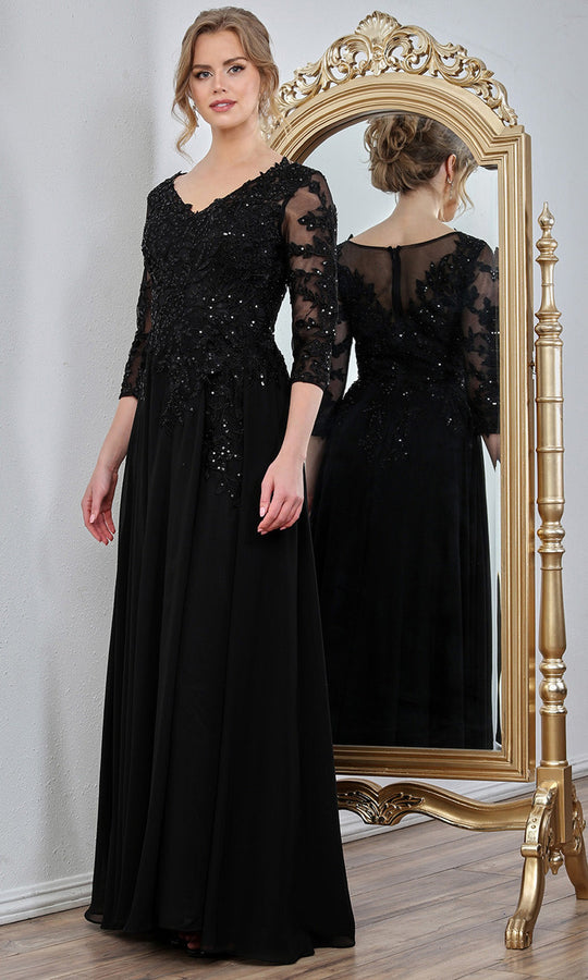 Adora Design 3247-03 - Three-Quarter Sleeve Flowing Formal Gown