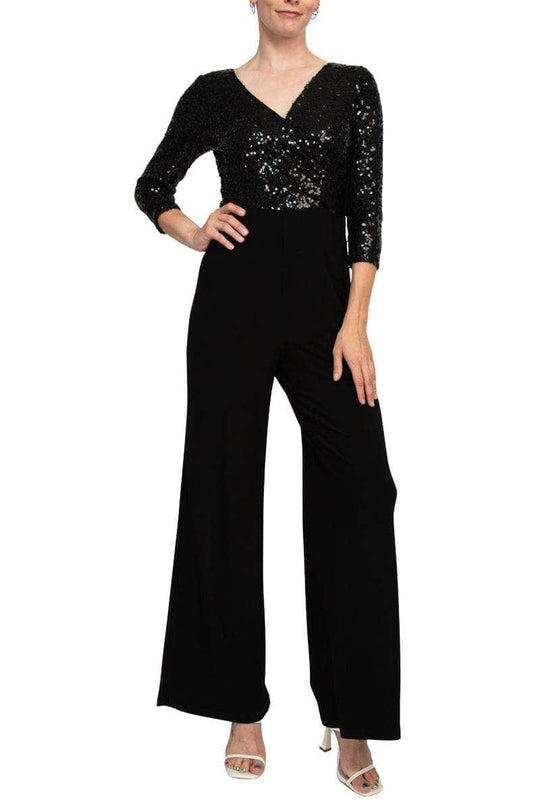 Adrianna Papell AD5E210877 - Sequined Quarter Sleeve Jumpsuit