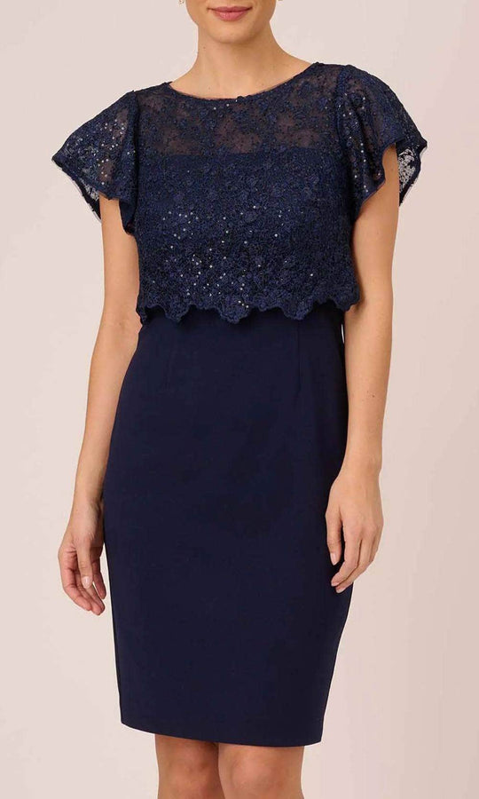 Adrianna Papell AP1D104957 - Knee Length Lace Blouson Dress Cocktail Dresses 2 / Navy