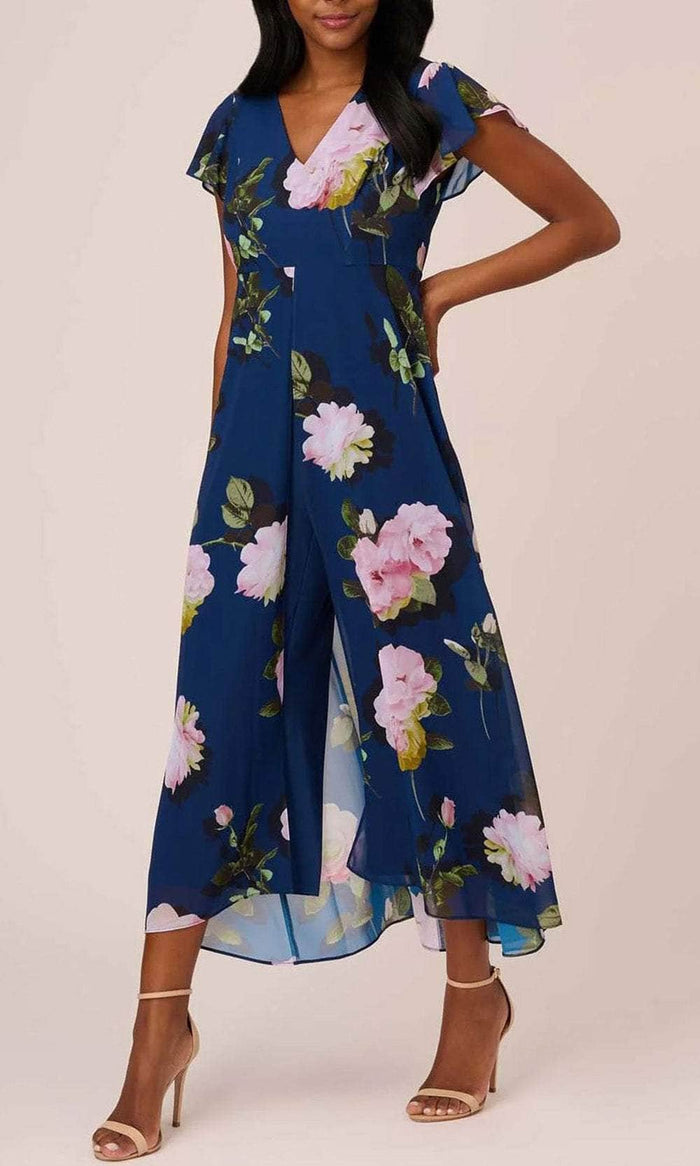 Adrianna Papell AP1D104961 - Floral Print Chiffon Jumpsuit Special Occasion Dress 2 / Navy Multi