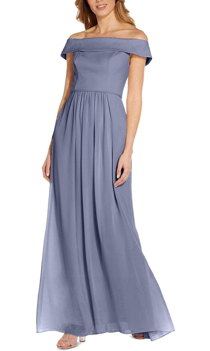 Adrianna Papell AP1E207939 - Off Shoulder Chiffon Long Dress Special Occasion Dress 2 / Dusty Blue