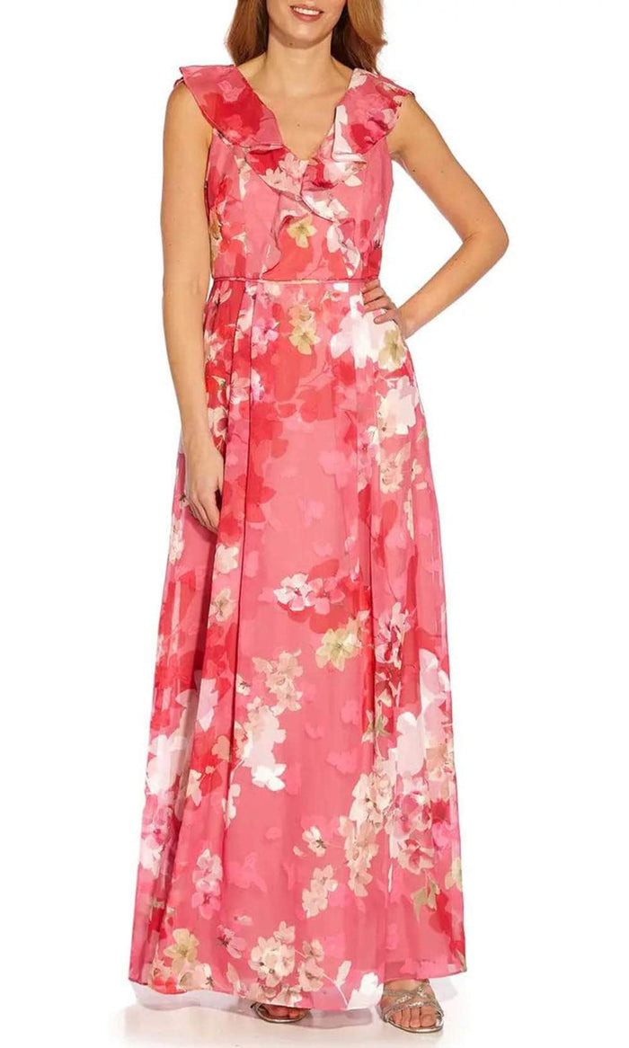 Adrianna Papell AP1E209744 - Ruffle Trimmed Floral Dress Special Occasion Dress 2 / Pink Multi