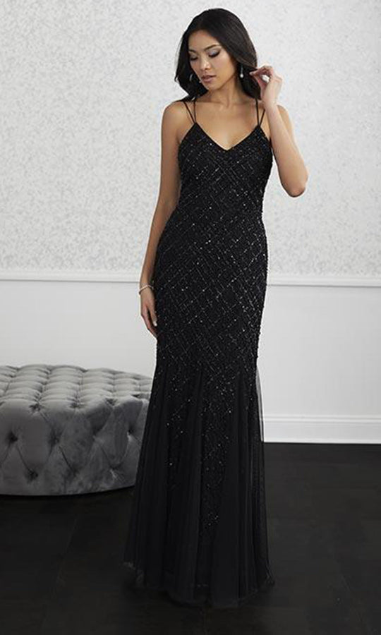 Adrianna Papell Platinum - 40225 Crosshatch Bead Pattern Trumpet Gown