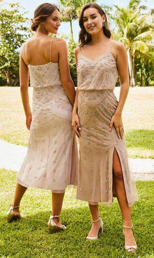 Adrianna Papell Platinum - 40338 Beaded V-Neck Blouson Dress