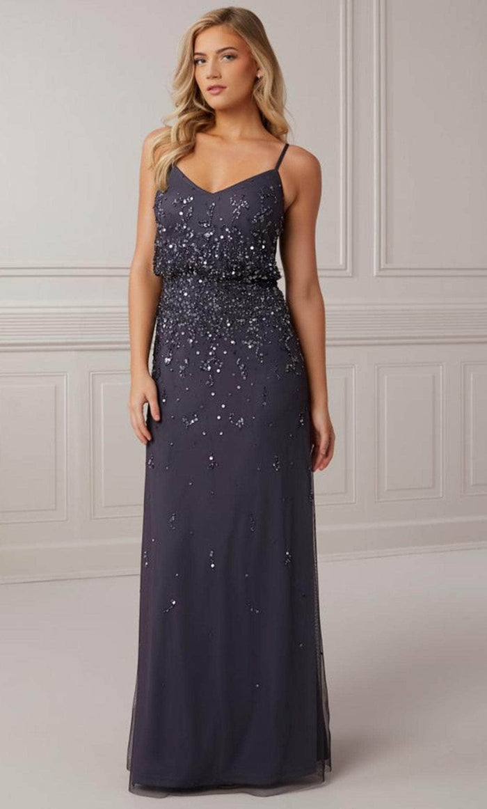 Adrianna Papell Platinum 40407 - Sleeveless V Neck Column Dress Prom Dresses 0 / Gunmetal