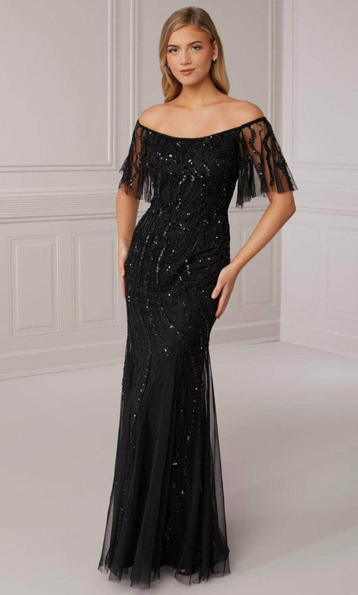 Adrianna Papell Platinum 40422 - Off Shoulder Formal Sheath Gown Prom Dress 0 / Black