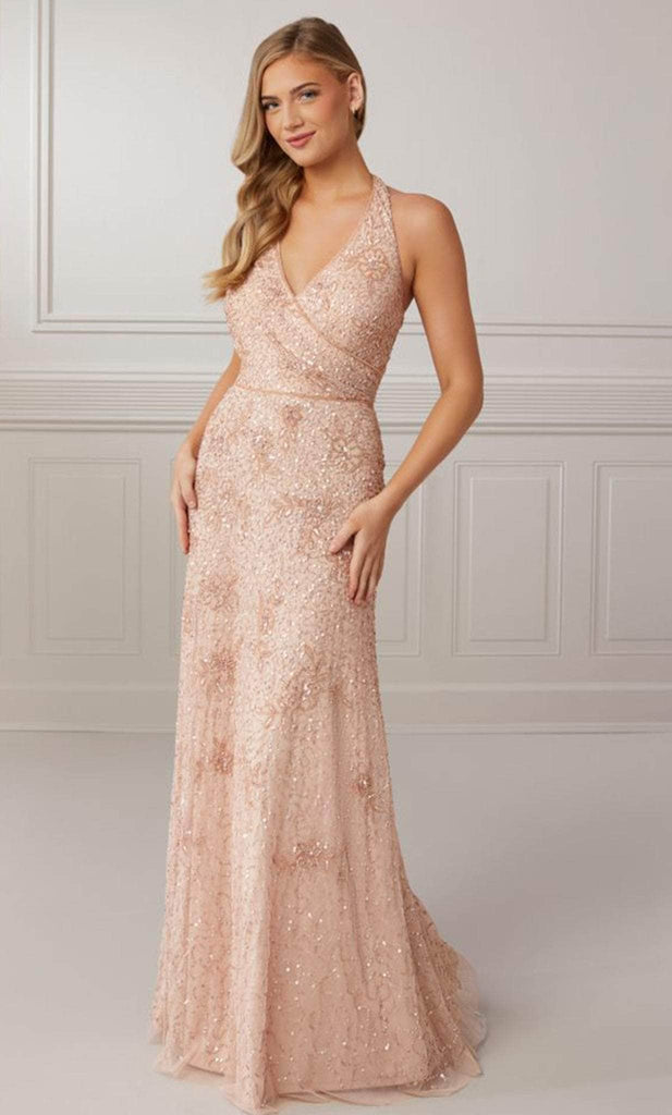 Adrianna Papell Platinum 40426 - Halter V Neck Sequined Long Gown Couture Candy Adrianna Papell Platinum 40426 - Halter V Neck Sequined Long Gown Couture Candy