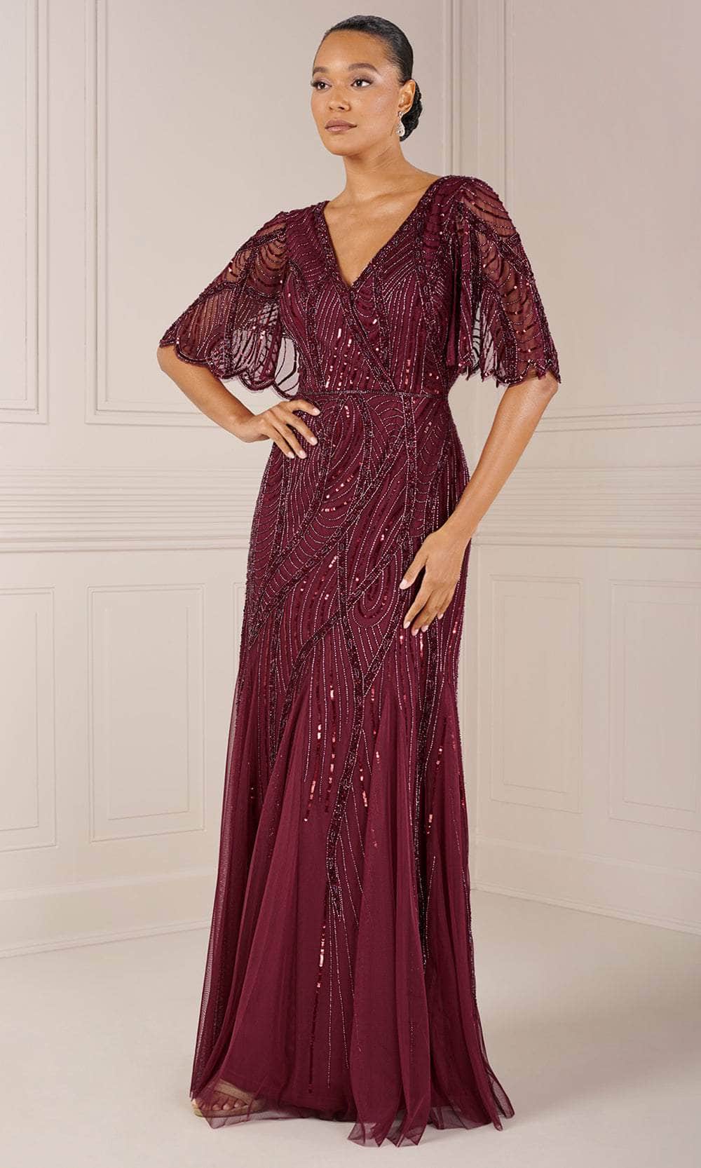 Adrianna Papell Platinum 40436 - Flutter Sleeve V-Neck Dress – Couture ...