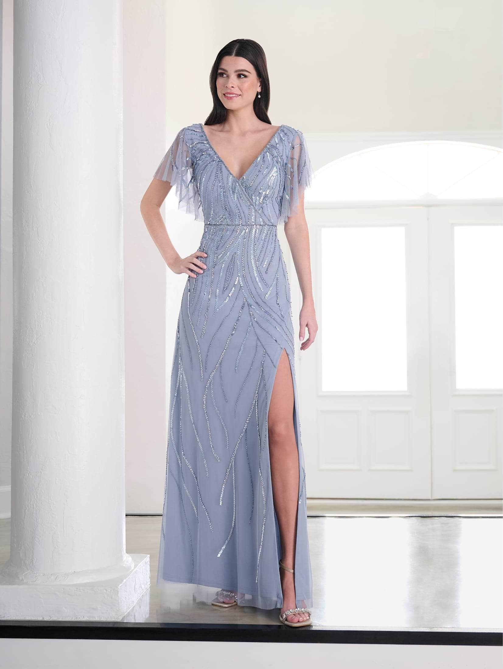 Adrianna Papell Platinum 40460 - Surplice Bodice Flutter Sleeve Dress Adrianna Papell Platinum 40460 - Surplice Bodice Flutter Sleeve Dress