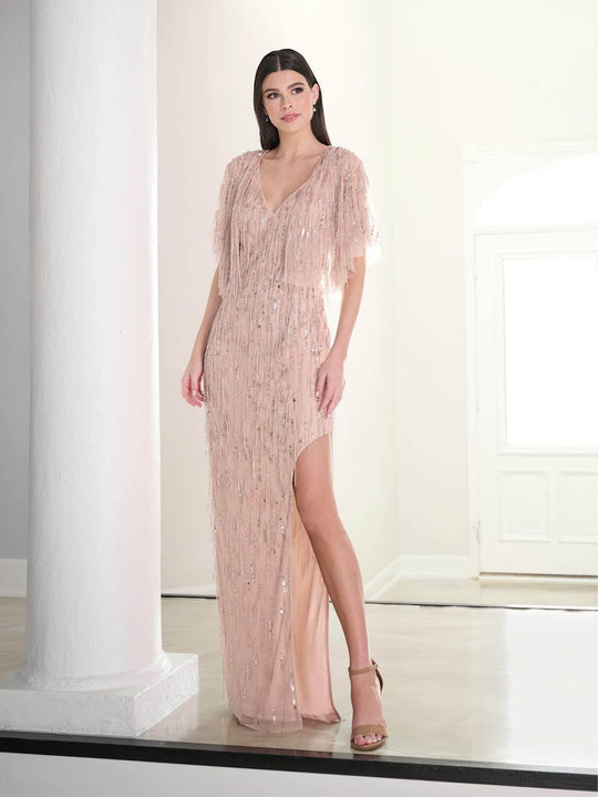 Adrianna Papell Platinum 40465 - Fringe Embellished Evening Dress