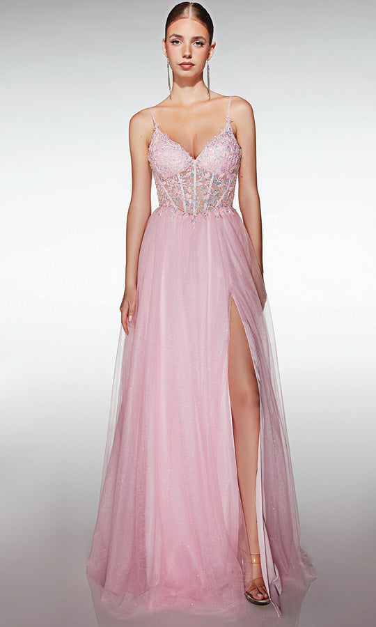 Aerie Couture 377 - Floral Lace Bodice Gown with Slit