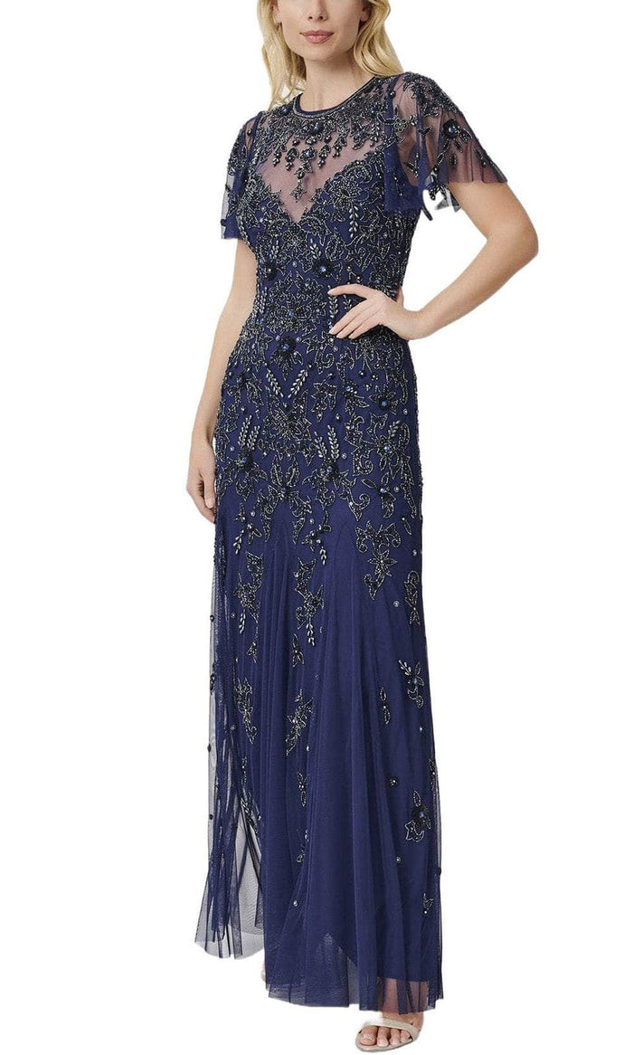 Aidan Mattox MD1E207347 - Beaded Illusion Neckline Embellished Gown Special Occasion Dress 0 / Navy