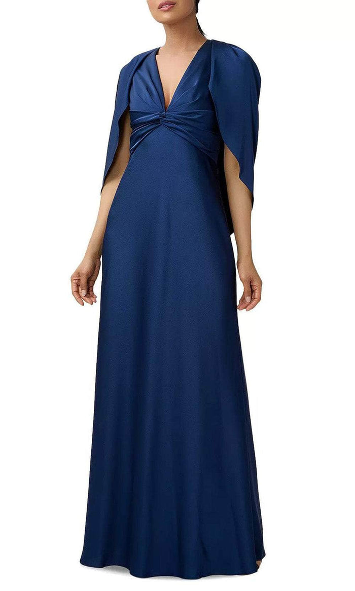 Aidan Mattox MD1E207383 - Draped Sleeved Empire Satin Dress Evening Dresses 0 / Navy