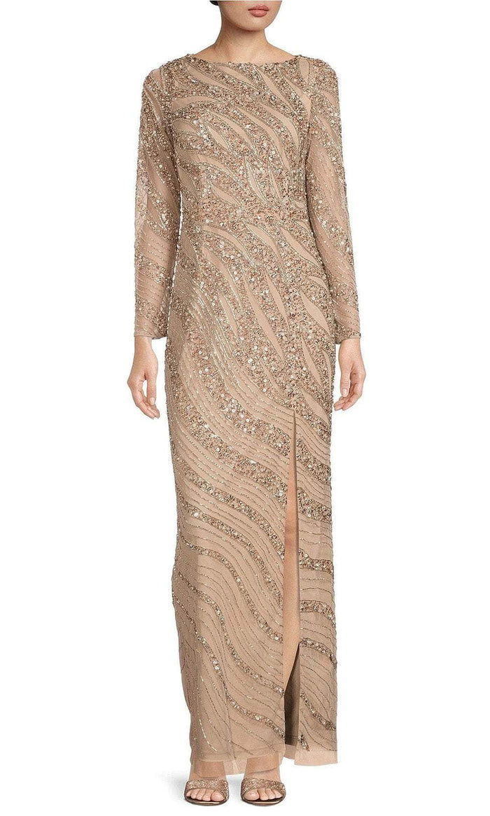 Aidan Mattox MD1E207721 - Embellished Illusion Slit Gown Evening Dresses 0 / Rose Gold
