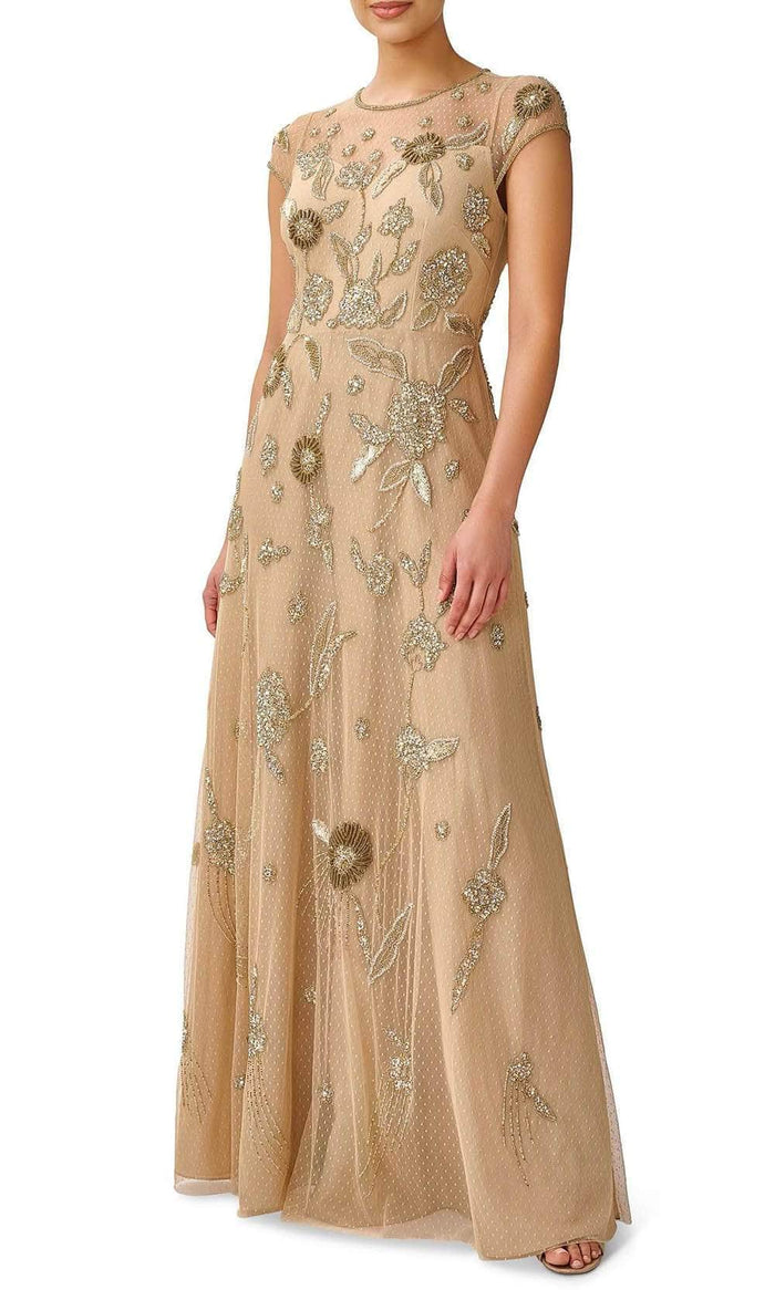 Aidan Mattox MD1E207924 - Floral Beaded Evening Dress Evening Dresses 2 / Light Gold