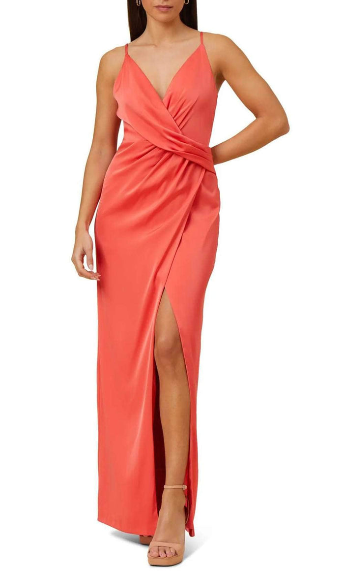 Aidan Mattox MN1E207351 - Draped Front Dress with Slit Special Occasion Dress 0 / Sugar Coral