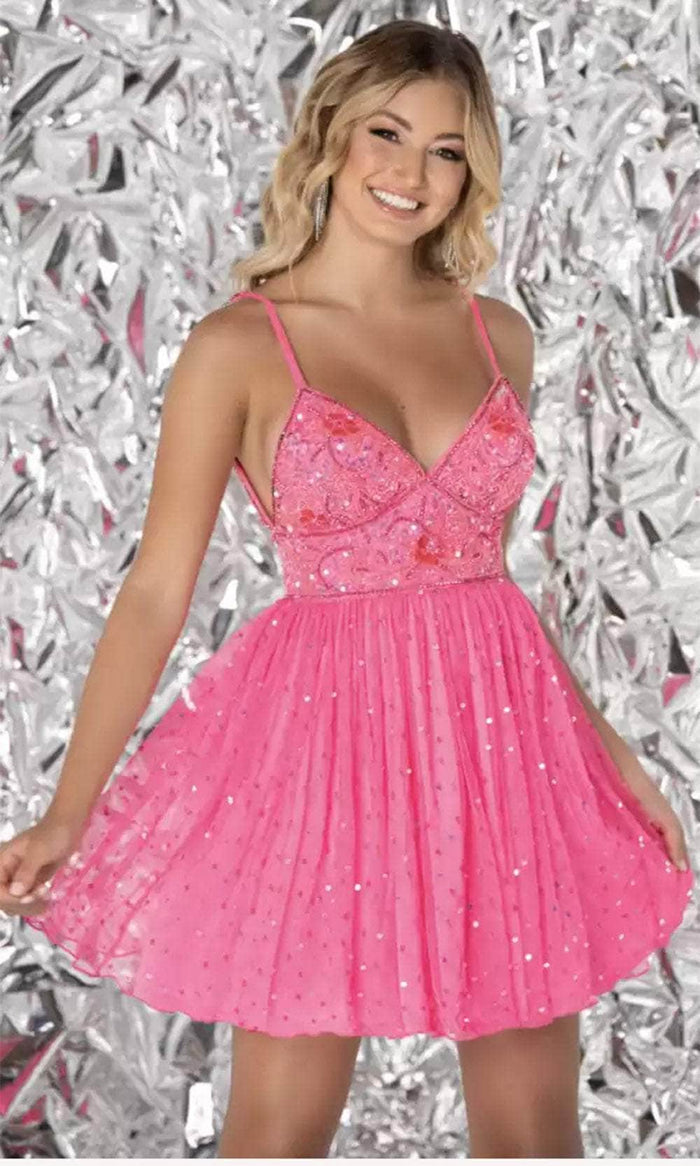 Aleta Couture 1064 - Beaded A-Line Cocktail Dress Homecoming Dresses 000 / Bright Pink
