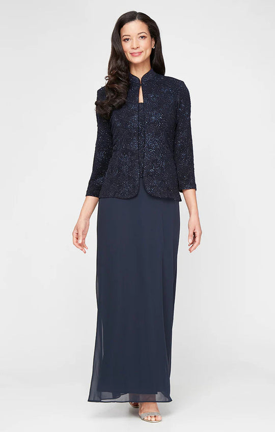 Alex Evenings - 225053 Square Neck Jacquard Knit Jacket Dress