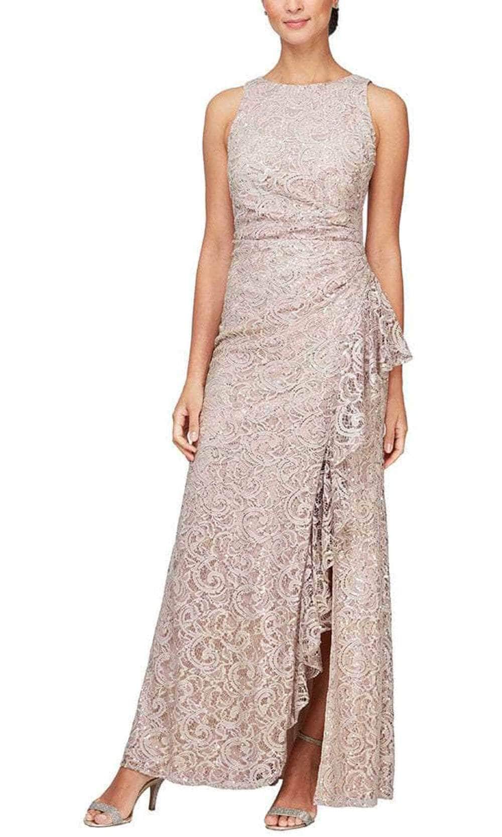 alex evenings pink dress Alex Evenings Stretch Taffeta Sleeveless Gown with V-Neckline Dark Navy / 12