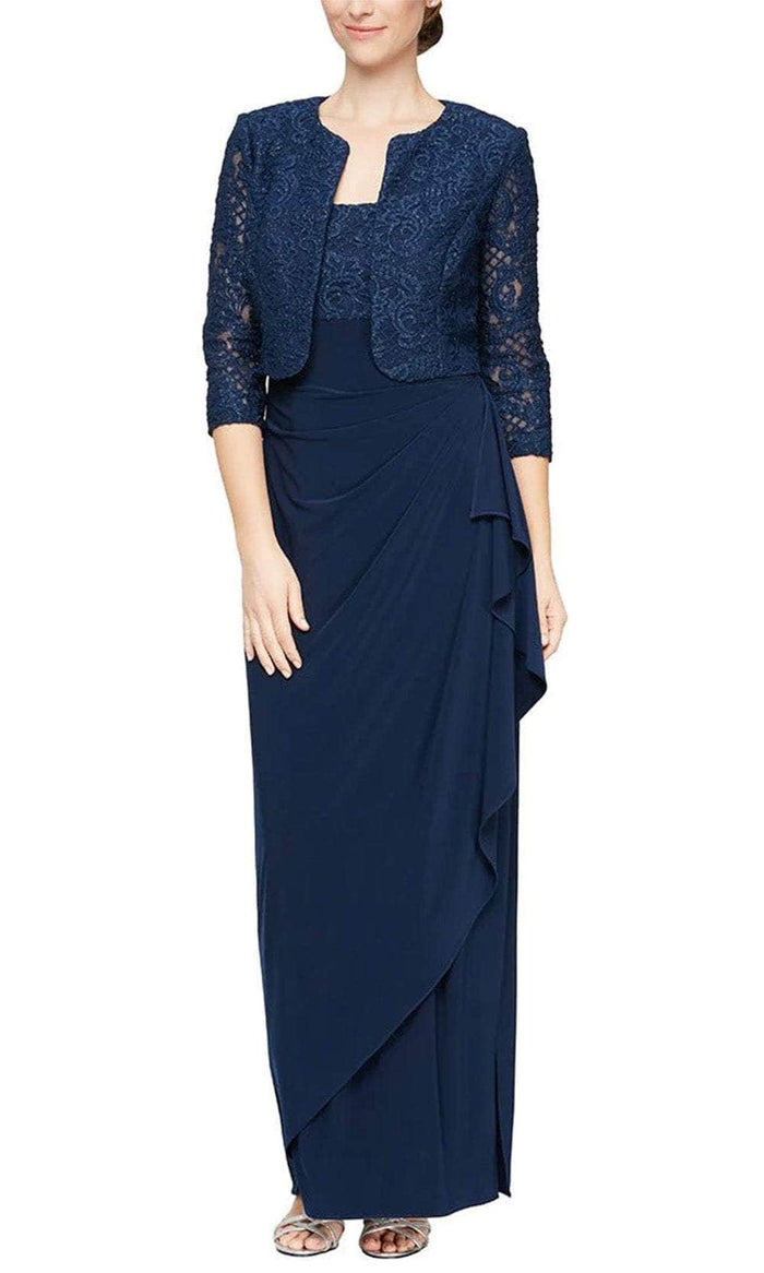 Alex Evenings 81122475 - Embroidered Scoop Formal Dress with Jacket Evening Dresses 6 / Navy
