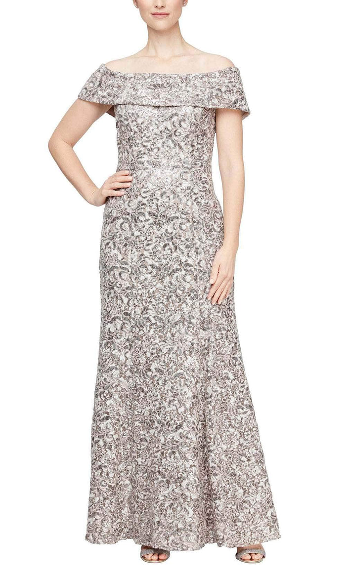 Alex Evenings 81122532 - Off Shoulder Sequin Embellished  Gown Evening Dresses 2 / Mink