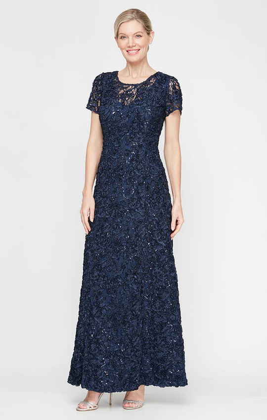 Alex Evenings 81122670 - Short Sleeve Floral Motif Long Dress